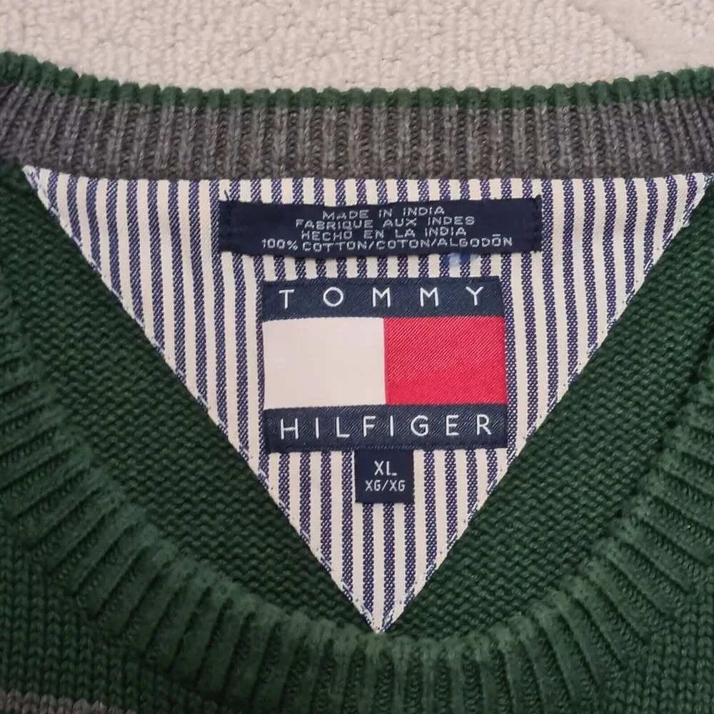 VTG Tommy Hilfiger Knit Sweater 90s Men's XL Crew Neck Striped Casual Preppy